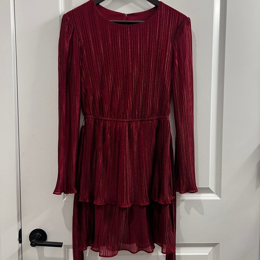 City Studios Deep Red Pleated Bell Sleeve Dress